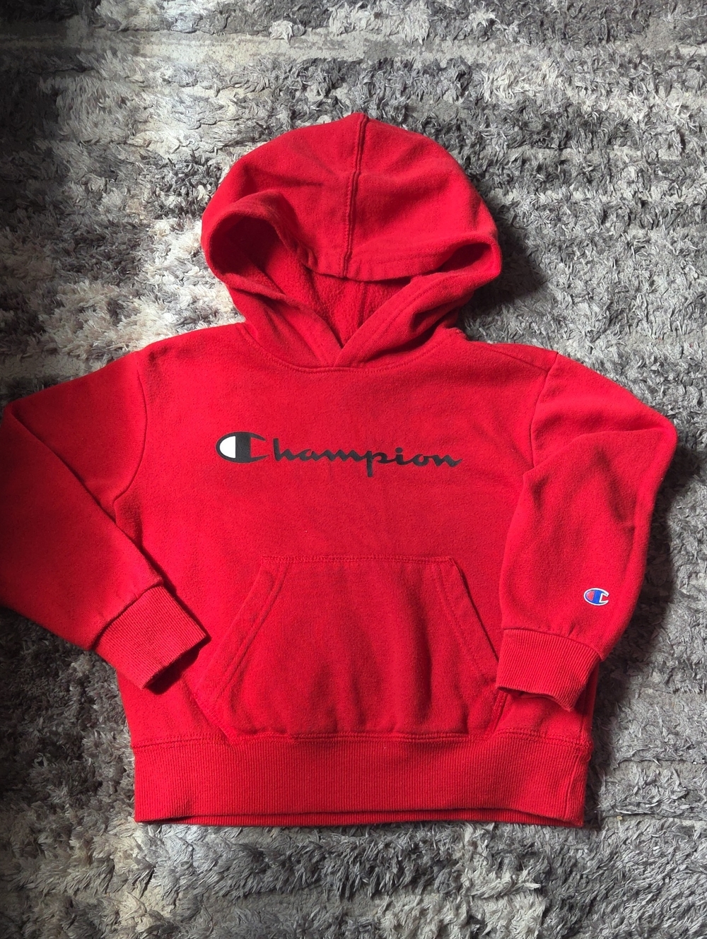 Champion Kids Red Hoodie with Script Logo
